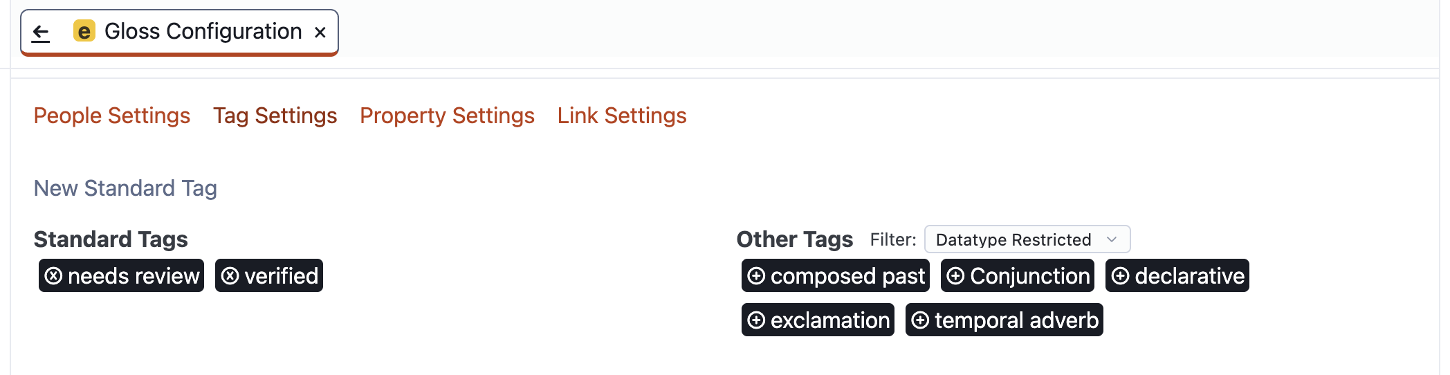 Reusable Interlinear Gloss metadata configuration